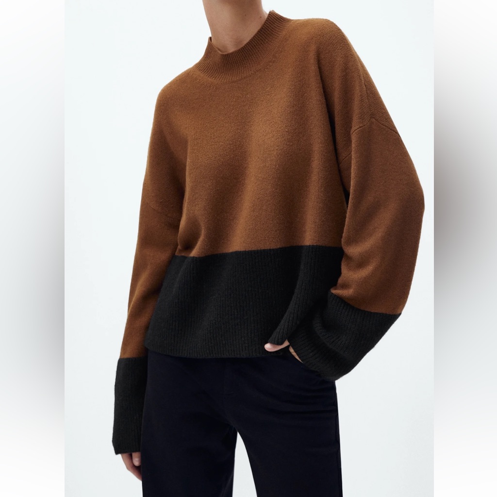 Women’s Massimo Dutti Color Block Wool Cashmere Mockneck Sweater Ivy League Prep